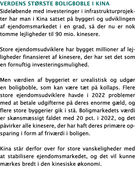 Verdens største boligboble i Kina Sideløbende med investeringer i infrastrukturprojekter har man i Kina satset på byg   