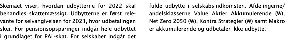Skemaet viser, hvordan udbytterne for 2022 skal behandles skattemæssigt  Udbytterne er først relevante for selvangive   