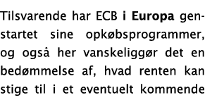 Tilsvarende har ECB i Europa genstartet sine opk bsprogrammer, og ogs  her vanskeligg r det en bed mmelse af, hvad re   