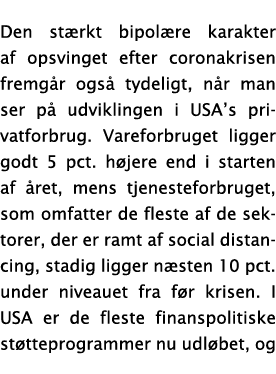 Den stærkt bipolære karakter af opsvinget efter coronakrisen fremgår også tydeligt, når man ser på udviklingen i USA    