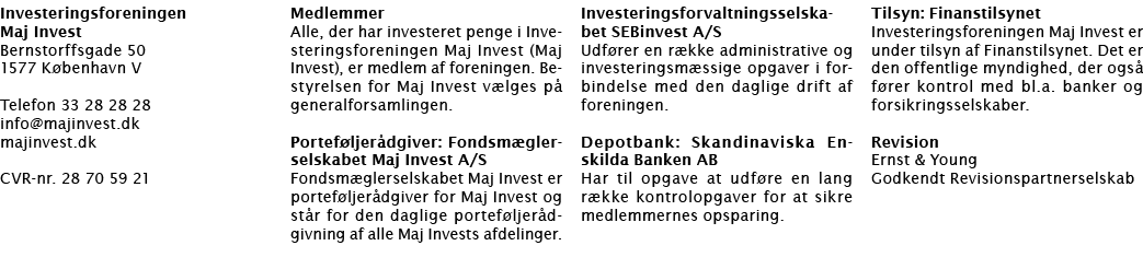Investeringsforeningen Maj Invest Bernstorffsgade 50 1577 København V Telefon 33 28 28 28 info majinvest dk majinvest   