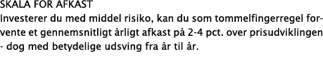 Skala for afkast Investerer du med middel risiko, kan du som tommelfingerregel forvente et gennemsnitligt årligt afka   