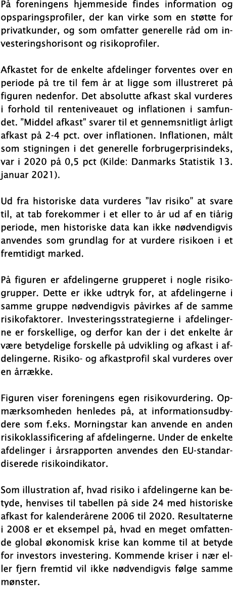 På foreningens hjemmeside findes information og opsparingsprofiler, der kan virke som en støtte for privatkunder, og    