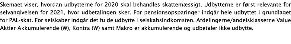Skemaet viser, hvordan udbytterne for 2020 skal behandles skattemæssigt  Udbytterne er først relevante for selvangive   