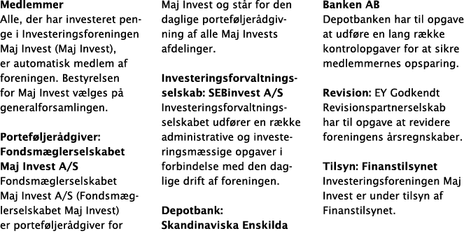 Medlemmer Alle, der har investeret penge i Investeringsforeningen Maj Invest (Maj Invest), er automatisk medlem af fo   