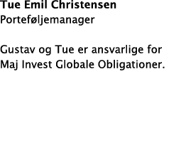 Tue Emil Christensen Porteføljemanager Gustav og Tue er ansvarlige for Maj Invest Globale Obligationer  