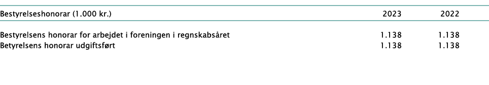  Bestyrelseshonorar (1.000 kr.)  2023 2022  Bestyrelsens honorar for arbejdet i foreningen i regnskabs ret  1.138 1....