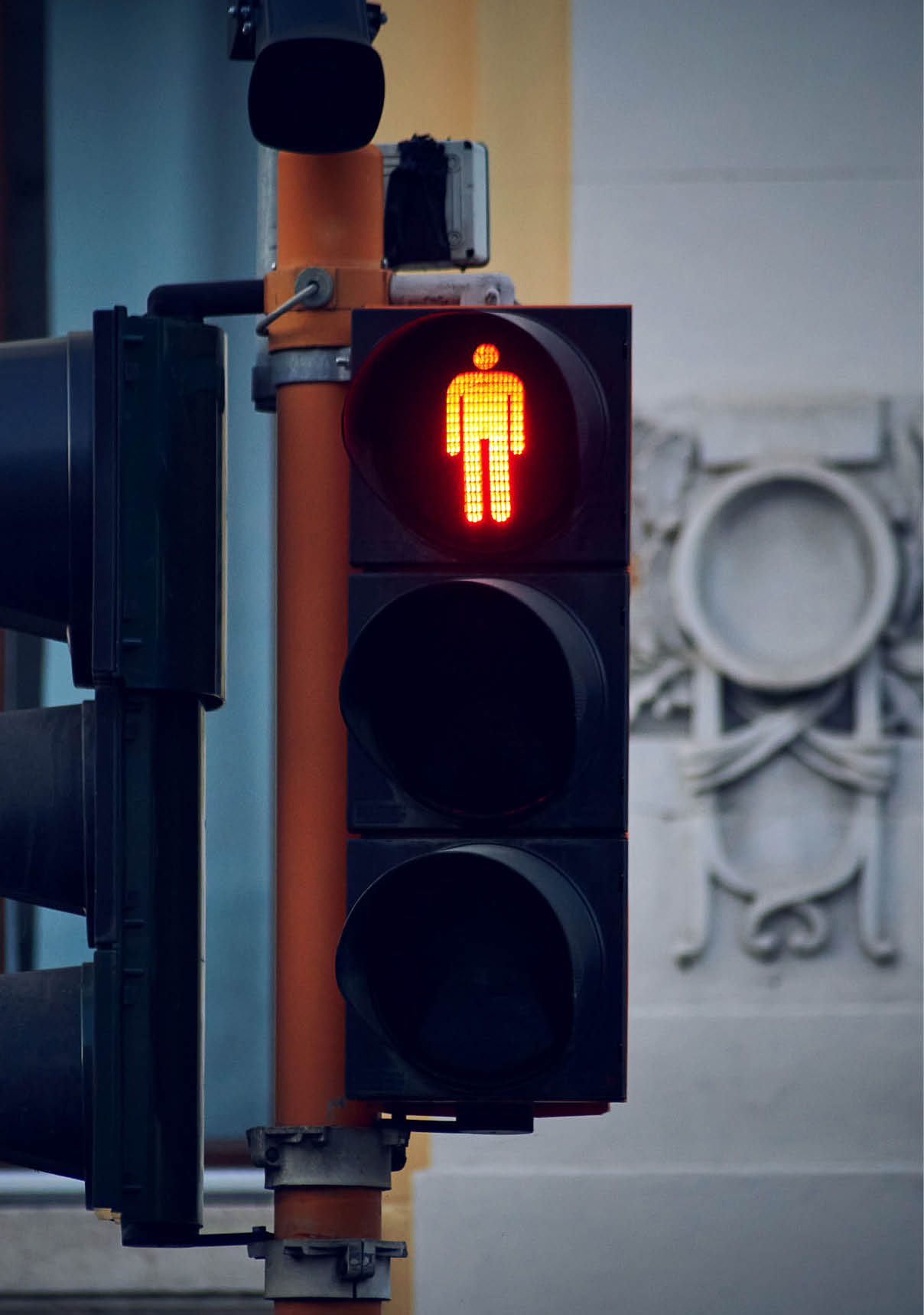 European pedestrian red traffic light, Stop, crossing the roadway is prohibited
